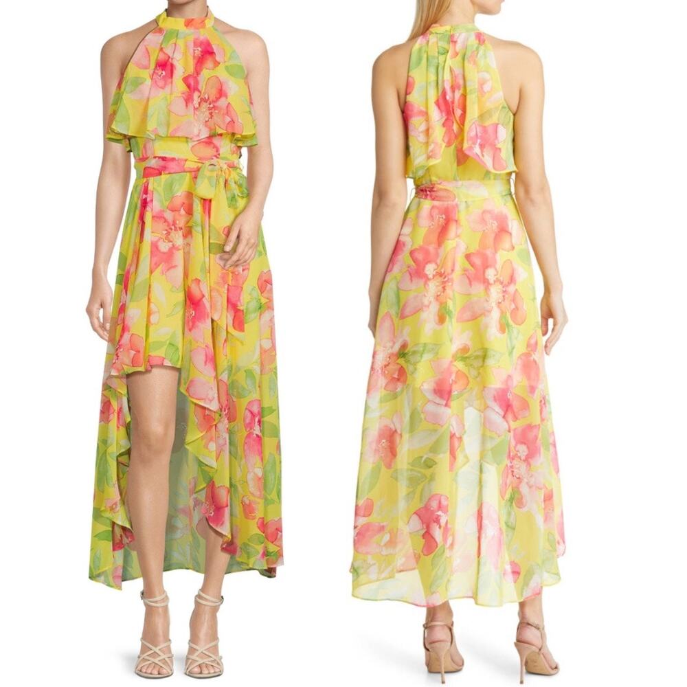 Eliza J Yellow Floral High-Low Maxi Dress